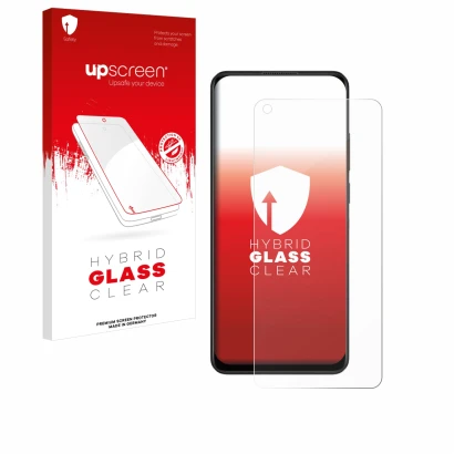Face avant d’un emballage produit avec le logo de la marque upscreen. À côté, l’appareil Oppo A78 4G est représenté avec la pr