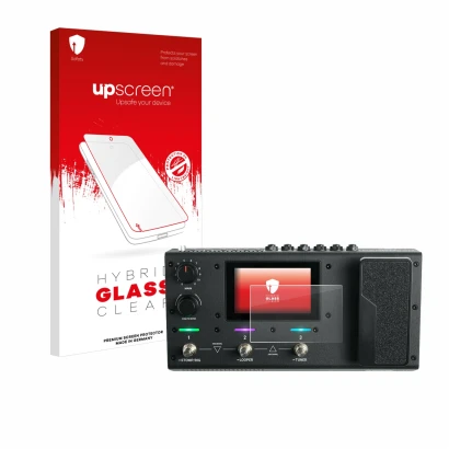 Face avant d’un emballage produit avec le logo de la marque upscreen. À côté, l’appareil Headrush MX5 est représenté avec la p