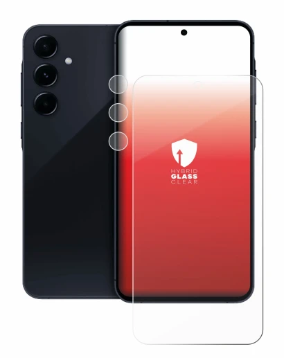 Image de l'appareil Samsung Galaxy A55 5G (Avant+Caméra) avec une grande variété de protections d'écran.