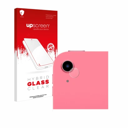 Face avant d’un emballage produit avec le logo de la marque upscreen. À côté, l’appareil Apple iPad 10.9" 2022 (Caméra UNIQUEM