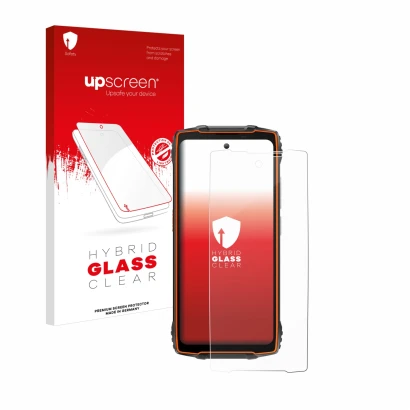 Face avant d’un emballage produit avec le logo de la marque upscreen. À côté, l’appareil Blackview Oscal Pilot 2 est représent