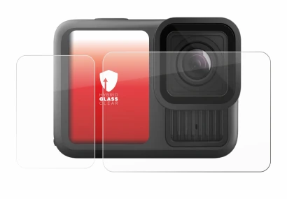 Image de l'appareil GoPro Hero 13 Black avec une grande variété de protections d'écran.