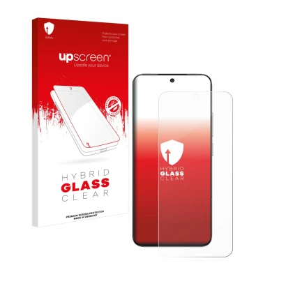 Face avant d’un emballage produit avec le logo de la marque upscreen. À côté, l’appareil Xiaomi 15 est représenté avec la prot