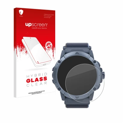 Face avant d’un emballage produit avec le logo de la marque upscreen. À côté, l’appareil Coros Vertix 2S est représenté avec l