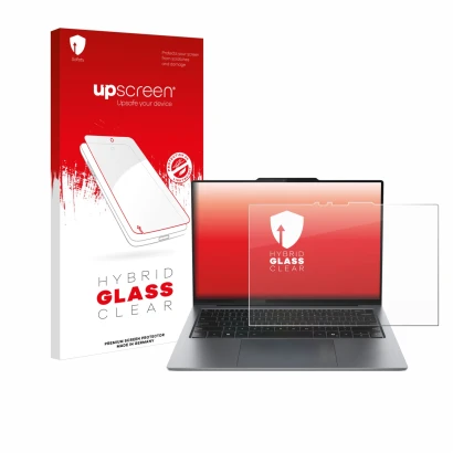 Face avant d’un emballage produit avec le logo de la marque upscreen. À côté, l’appareil Lenovo ThinkPad X9 15 Aura Edition 15