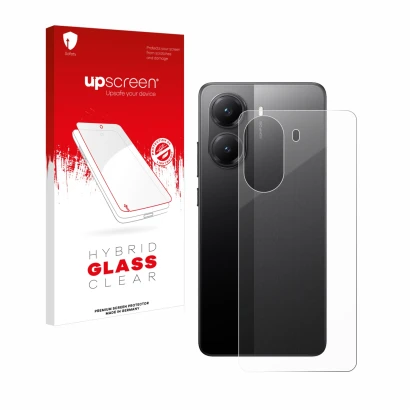 Face avant d’un emballage produit avec le logo de la marque upscreen. À côté, l’appareil Xiaomi Poco X7 Pro (Arrière) est repr