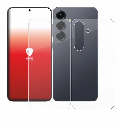 Image de l'appareil Samsung Galaxy S25 (Avant+Arrière) avec une grande variété de protections d'écran.