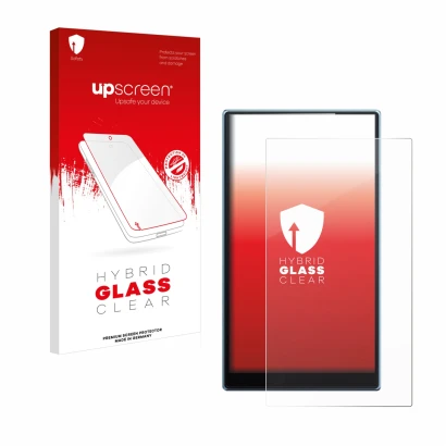 Face avant d’un emballage produit avec le logo de la marque upscreen. À côté, l’appareil FiiO JM21 est représenté avec la prot