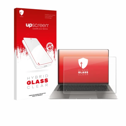 Face avant d’un emballage produit avec le logo de la marque upscreen. À côté, l’appareil Honor MagicBook Art 14 est représenté