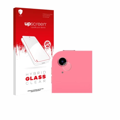 Face avant d’un emballage produit avec le logo de la marque upscreen. À côté, l’appareil Apple iPad A16 11" WiFi 2025 (Caméra