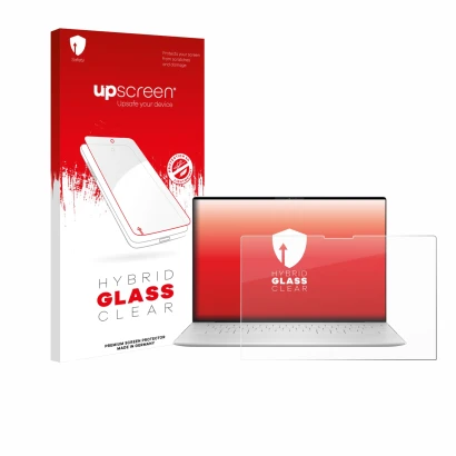 Face avant d’un emballage produit avec le logo de la marque upscreen. À côté, l’appareil Dell XPS 13 9350 2024 est représenté 
