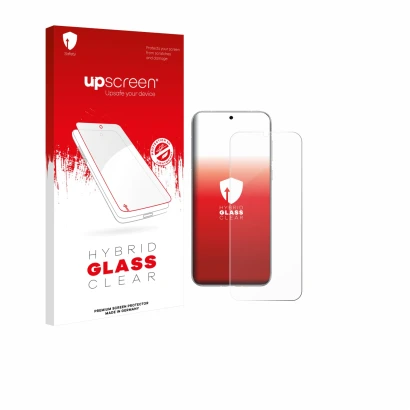 Face avant d’un emballage produit avec le logo de la marque upscreen. À côté, l’appareil Huawei Pura 80 Ultra est représenté a