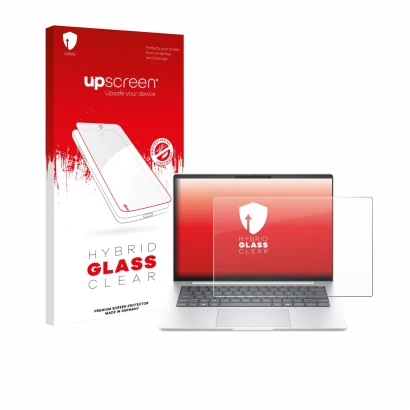 Face avant d’un emballage produit avec le logo de la marque upscreen. À côté, l’appareil HP EliteBook 8 G1i 14" est représenté