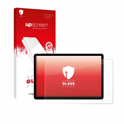 Face avant d’un emballage produit avec le logo de la marque upscreen. À côté, l’appareil Doogee Tab G6 est représenté avec la 
