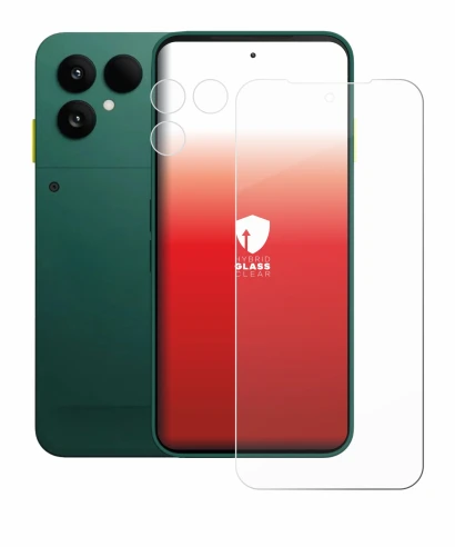 Image de l'appareil Fairphone 6 (Avant+Caméra) avec une grande variété de protections d'écran.