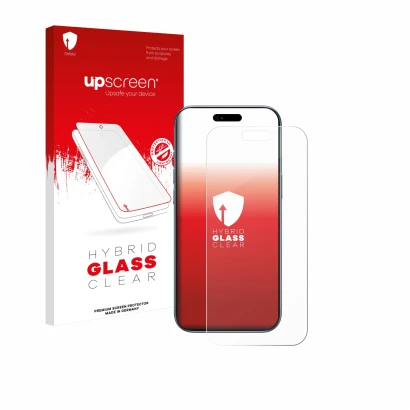 Face avant d’un emballage produit avec le logo de la marque upscreen. À côté, l’appareil Apple iPhone Air est représenté avec 