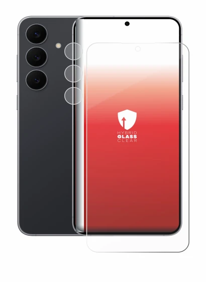 Image de l'appareil Samsung Galaxy S25 FE (Avant+Caméra) avec une grande variété de protections d'écran.