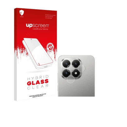 Face avant d’un emballage produit avec le logo de la marque upscreen. À côté, l’appareil Xiaomi 15T (Caméra UNIQUEMENT) est re