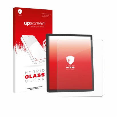 Face avant d’un emballage produit avec le logo de la marque upscreen. À côté, l’appareil Amazon Kindle Scribe 2025 est représe
