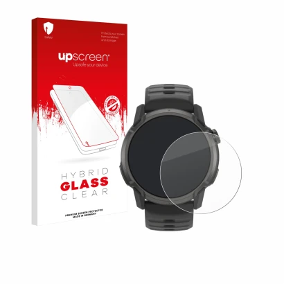 Face avant d’un emballage produit avec le logo de la marque upscreen. À côté, l’appareil Coros Apex 4 (42 mm) est représenté a