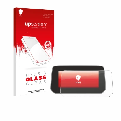 Face avant d’un emballage produit avec le logo de la marque upscreen. À côté, l’appareil Mazda CX-5 2020 est représenté avec l