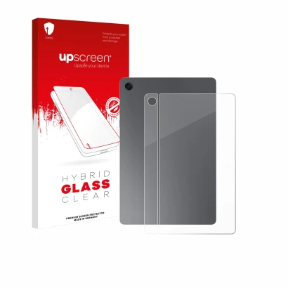 Face avant d’un emballage produit avec le logo de la marque upscreen. À côté, l’appareil Samsung Galaxy Tab A11 Plus WiFi 11" 