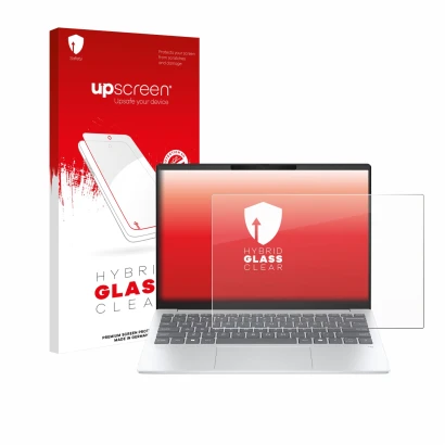 Face avant d’un emballage produit avec le logo de la marque upscreen. À côté, l’appareil HP OmniBook 7 Aero 13 est représenté 