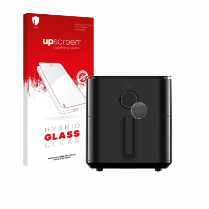 Face avant d’un emballage produit avec le logo de la marque upscreen. À côté, l’appareil Xiaomi Air Fryer 6.5 L est représenté