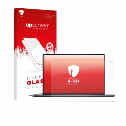 Face avant d’un emballage produit avec le logo de la marque upscreen. À côté, l’appareil Dell XPS 16 DA16260 est représenté av