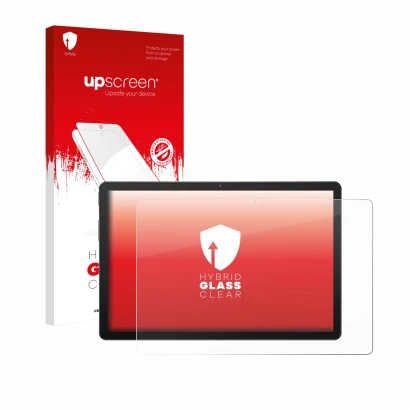 Face avant d’un emballage produit avec le logo de la marque upscreen. À côté, l’appareil Sunmi CPad 14