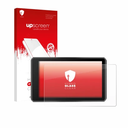 Face avant d’un emballage produit avec le logo de la marque upscreen. À côté, l’appareil Garmin zumo XT3 4.7" est représenté a