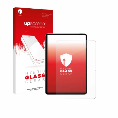 Face avant d’un emballage produit avec le logo de la marque upscreen. À côté, l’appareil Xiaomi Pad 8 Pro est représenté avec 