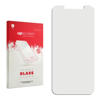 Face avant d’un emballage produit avec le logo de la marque upscreen. À côté se trouve la protection d’écran correspondante.