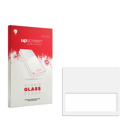 Face avant d’un emballage produit avec le logo de la marque upscreen. À côté se trouve la protection d’écran correspondante.
