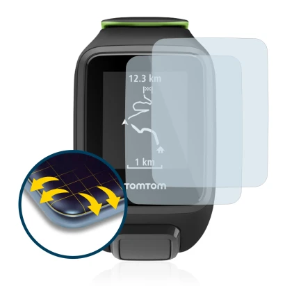 Image de l'appareil TomTom Runner 3 avec une grande variété de protections d'écran.