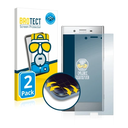 Face avant d’un emballage produit avec le logo de la marque BROTECT. À côté, l’appareil Sony Xperia XZ Premium est représenté 