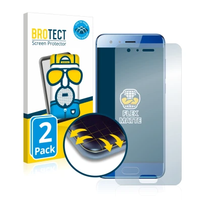 Face avant d’un emballage produit avec le logo de la marque BROTECT. À côté, l’appareil Honor 9 est représenté avec la protect