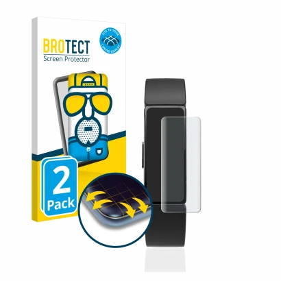 Face avant d’un emballage produit avec le logo de la marque BROTECT. À côté, l’appareil Fitbit Inspire est représenté avec la