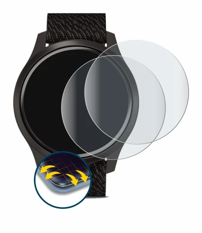 Image de l'appareil Garmin vivomove Style (42 mm) avec une grande variété de protections d'écran.