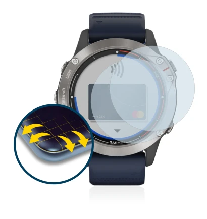 Image de l'appareil Garmin quatix 6 avec une grande variété de protections d'écran.