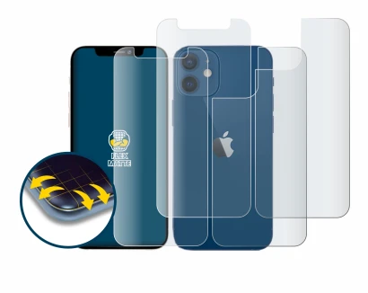 Image de l'appareil Apple iPhone 12 mini (Avant+Arrière) avec une grande variété de protections d'écran.