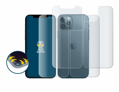 Image de l'appareil Apple iPhone 12 Pro (Avant+Arrière) avec une grande variété de protections d'écran.