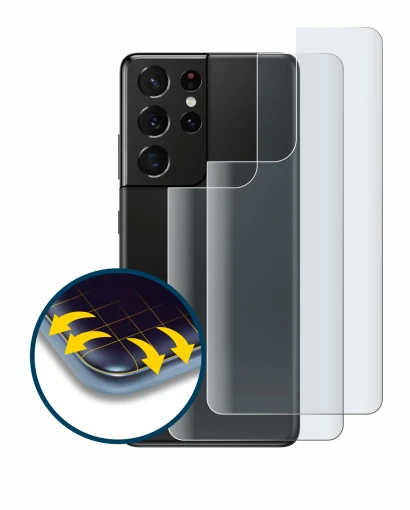 Image de l'appareil Samsung Galaxy S21 Ultra 5G (Arrière) avec une grande variété de protections d'écran.