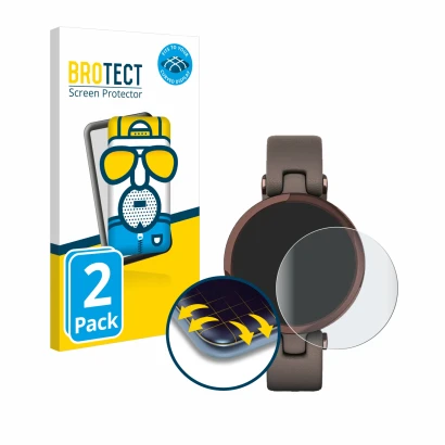 Face avant d’un emballage produit avec le logo de la marque BROTECT. À côté, l’appareil Garmin Lily est représenté avec la pro