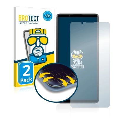 Face avant d’un emballage produit avec le logo de la marque BROTECT. À côté, l’appareil Sony Xperia Pro-I est représenté avec