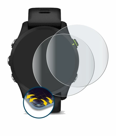 Image de l'appareil Garmin Forerunner 255 avec une grande variété de protections d'écran.