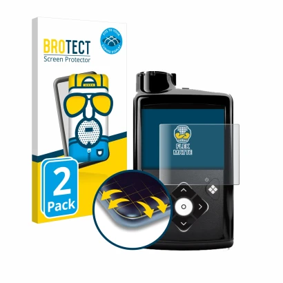 Face avant d’un emballage produit avec le logo de la marque BROTECT. À côté, l’appareil Medtronic Minimed 780G est représenté 