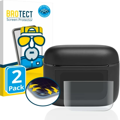 Face avant d’un emballage produit avec le logo de la marque BROTECT. À côté, l’appareil JBL Tour Pro 2 est représenté avec la