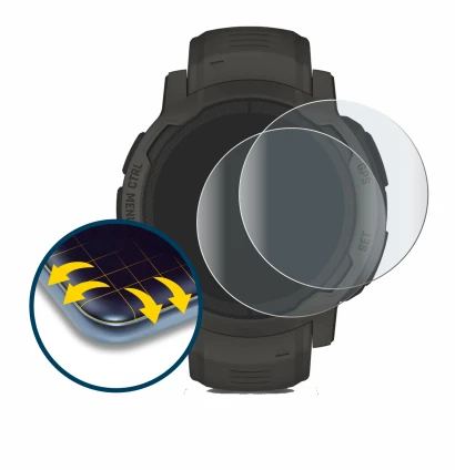 Image de l'appareil Garmin Instinct 2 Solar avec une grande variété de protections d'écran.