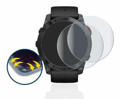 Image de l'appareil Garmin Fenix 7X Pro Solar (51 mm) avec une grande variété de protections d'écran.